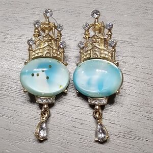 "Auroras" Disney Sleeping Beauty Castle Blue Globe Glitter Dangle Earrings